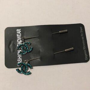 Blue Rhinestone Brooch Headscarf Hijab Pin